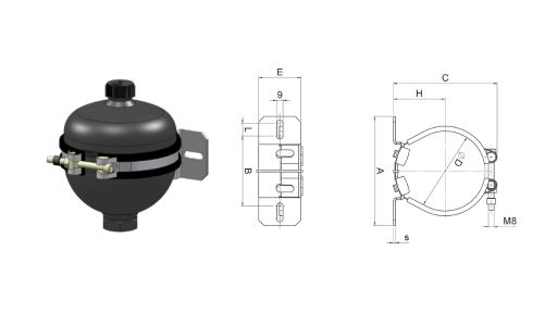 Membraanaccumulator beugel - HYRAC-110-118/124-H10-ST - Geschikt voor Ø110-118 - 445042 measurement