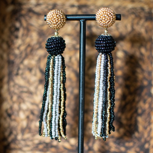 Earring - Tassel Night - Gold/Black - Zenza