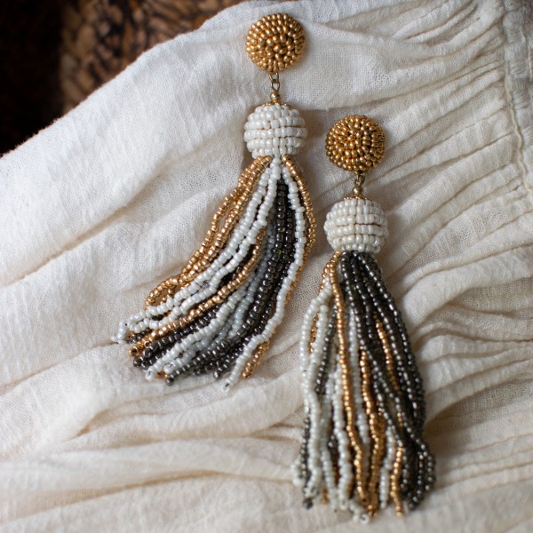 Earring - Tassel Desert - Gold/White - Zenza