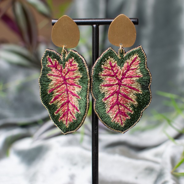 Earring - Begonia Large - Pink/Green - Zenza