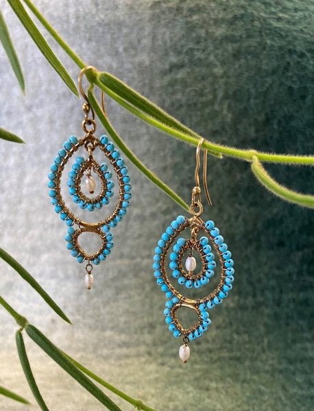 Boucle D'oreille - Winner K - Gold, turquoise, white - Zenza