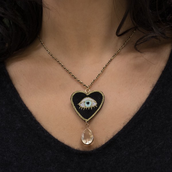 Necklace - Heart Eye - Black - Zenza