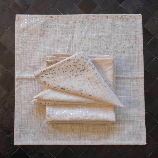 Aan Tafel - Servetten - Splash - Set 4 - Off White / Zilver - Zenza