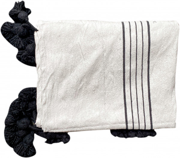 Blanket - Pompom - Striped - Black - Zenza