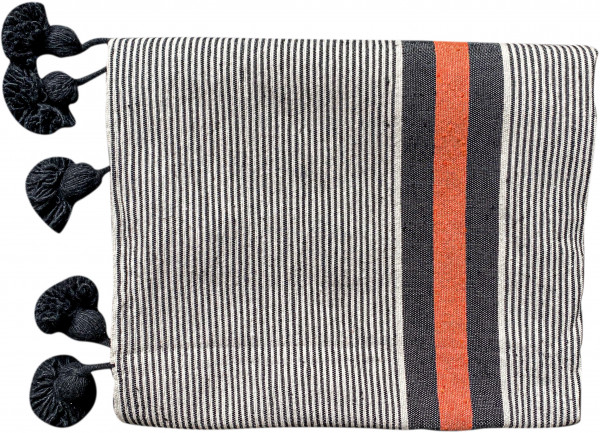 Blanket - Pompom - Striped - Coral - Zenza