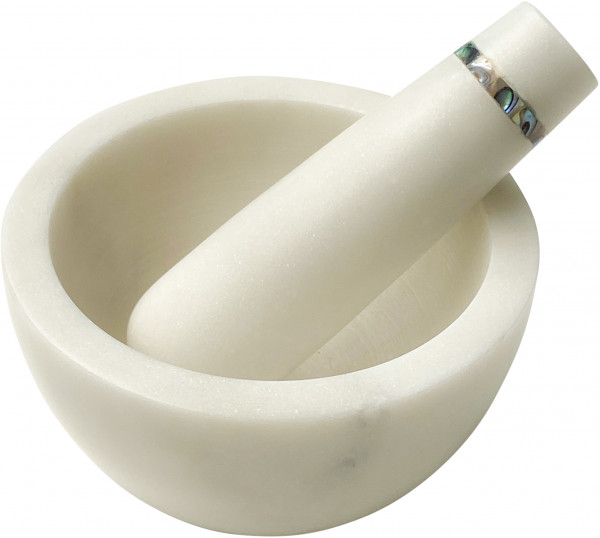 Kitchenware - Pearly Marble Pestle & Mortar - Wit - Zenza