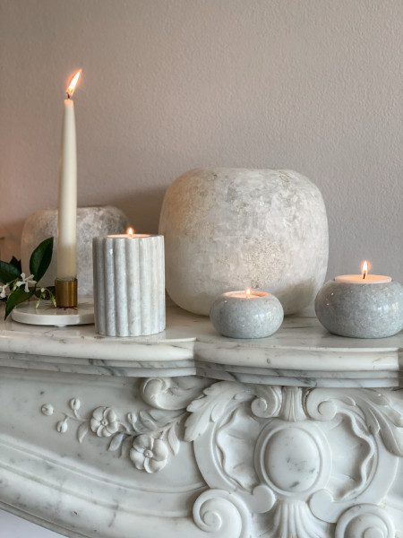 Tealight holder - Marble Round - S - White - Zenza