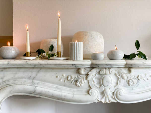 Tealight holder - Marble Round - M - Wit - Zenza