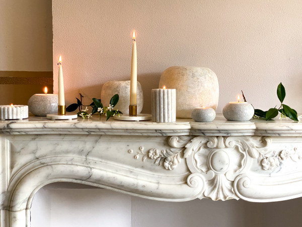 Tealight holder - Marble Round - L - White - Zenza