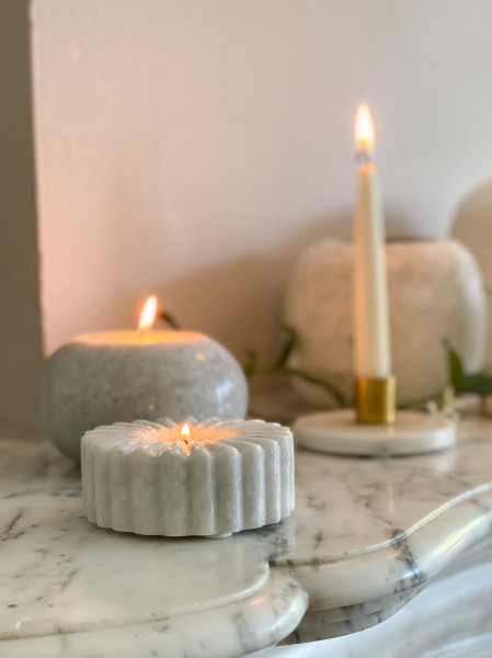 Tealight holder - Marble Daisy - S - White - Zenza