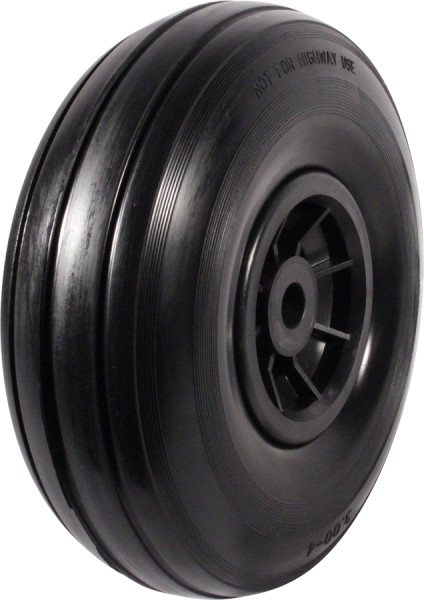 PU band + wiel 3.00x4 lijn + 2.10X4 glijlager Ø20 NL50 kunststof zwart