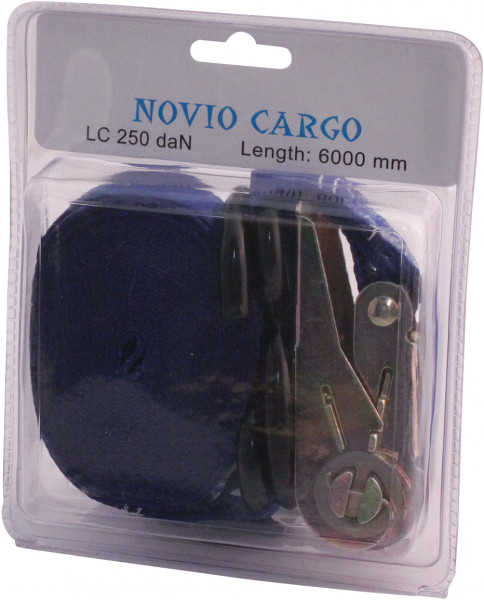 Spanband, 2-delig , met ratel en S-haken blauw 25mm 6000mm Novio cargo