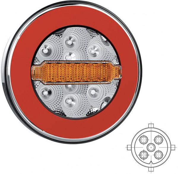 Achterlicht Universeel 5 PIN's bajonet ø140 x 50,5mm opbouw remlicht knipperlicht    achterlicht  45mm Waterproof 12/24 V CE, ECE-R10 / R7 / R6 Lavafl