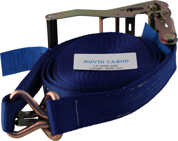 Spanband, 2-delig , met ratel en dubbele punthaken blauw 50mm 9000mm Novio cargo
