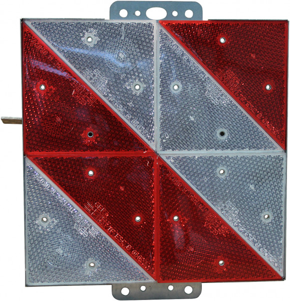 Markeringsbord langzaam rijdend verkeer 285x285mm rood + wit diagonaal gestreept rechts