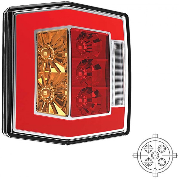 Achterlicht 5 PIN's bajonet 99,5 x 93 x 39,5mm opbouw remlicht knipperlicht kentekenlicht   achterlicht  45mm Waterproof 12/24 V CE, ECE-R10 / R7 / R6