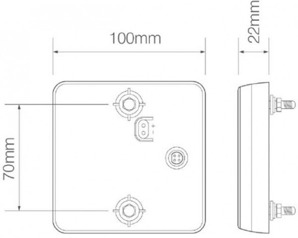 Achterlicht Universeel 40cm kabel 100 x 100 x 22mm  remlicht knipperlicht    achterlicht  70mm IP67 12 V CE, ECE-R10 / R7 / R6 / R3