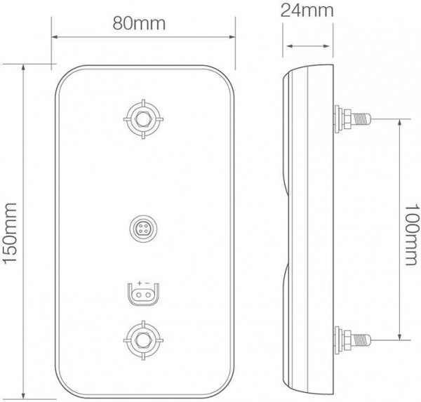 Achterlicht 2-pack universeel 40cm 150 x 80 x 24mm opbouw remlicht knipperlicht    achterlicht rechthoek reflector 100mm IP67 12 V CE, ECE-R10 / R7 / 