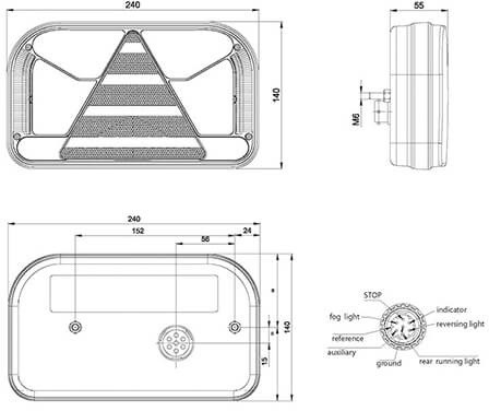 Achterlicht links 7 PIN's AMP connector 240 x 140 x 55mm opbouw remlicht knipperlicht Kentekenverlichting Mistlicht Achteruitrijlicht achterlicht leng