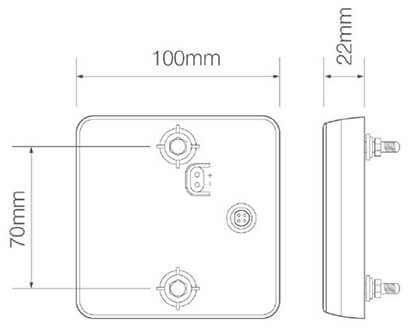 Achterlicht Universeel 10m kabel 100 x 100 x 22mm opbouw remlicht knipperlicht    achterlicht rechthoek reflector 70mm IP67 12/24 V CE, ECE-R10 / R7 /