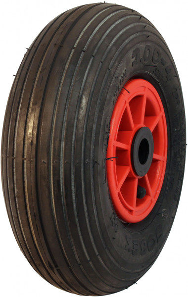 Luchtband + wiel 3.00-4 S-2301 4PR + 2.10x4 rollager Ø20 NL75 kunststof rood