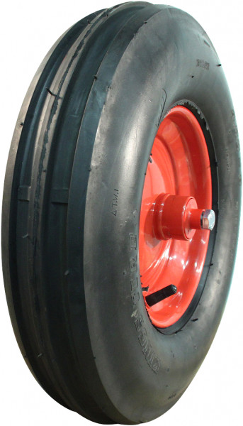 Luchtband + wiel 4.80/4.00-8 V-8502 4PR + 2.50Ax8 ET0 kruiwagenas 120mm staal rood