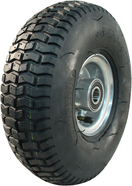 Luchtband + wiel 11x4.00-4 V-3502 4PR + 2.10-4 ET0 kogellager Ø20 NL75 42 A4 staal grijs