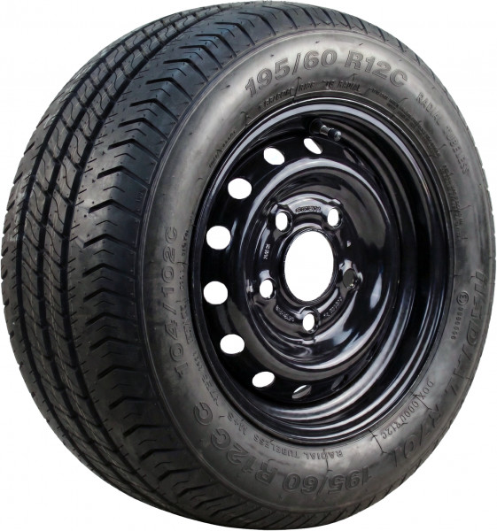 Luchtband + wiel 195/60 R12C R701 M+S + 5½Jx12H2 ET30 67/112/5 104/102 N staal zwart
