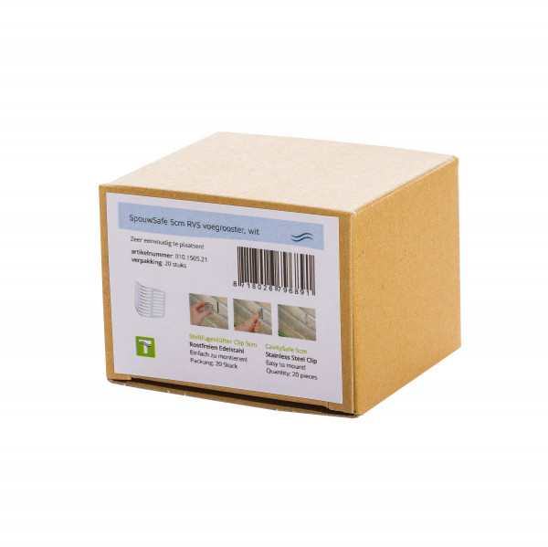 CavitySafe 5cm inox grille renovation pour joints mural blanc (petite boîte à 20pcs)