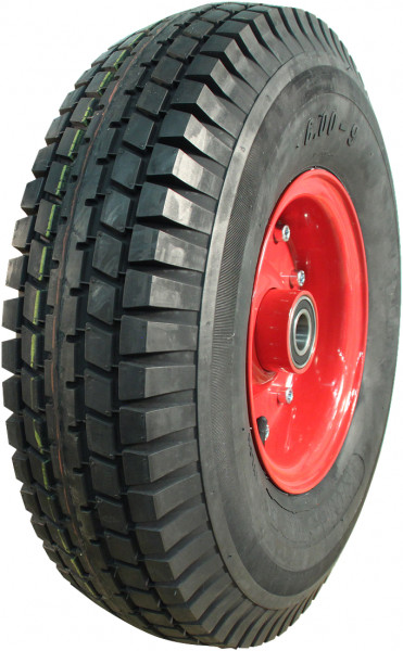 Luchtband + wiel 6.00-9 V-6509 6PR + 4.00E-9 ET0 NL100 88 L staal rood