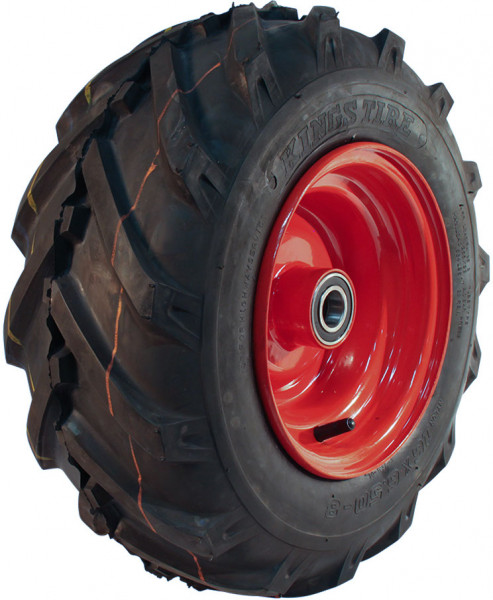 Luchtband + wiel 16x6.50-8 V-8501 4PR + 5.50Bx8H2 ET0 NL100 64 A4 staal rood links