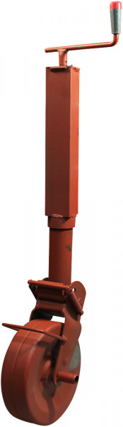 Steunwiel , halfautomatisch opklapbaar d.m.v. zware veren , ⧄80 stalen wiel 1400kg gemenied