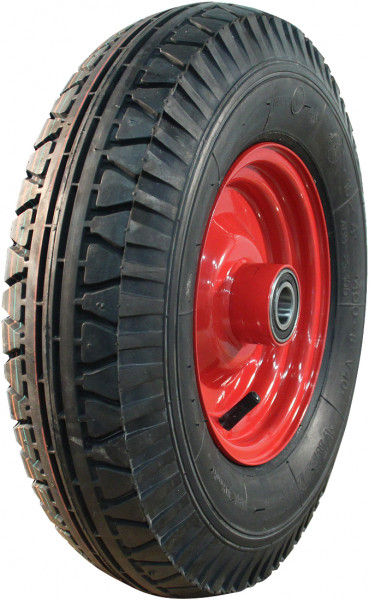 Luchtband + wiel 4.00-8 V-40 8PR + 2.50Ax8H2 ET0 NL100 staal rood