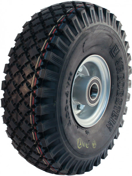 Luchtband + wiel 4.00-4 V-76 extra 6PR + 2.10-4H2 ET0 kogellager Ø25 NL75 A6 staal grijs