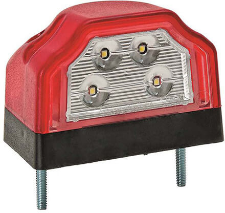 Kentekenlamp LED 12/24 V 96 x 66 x 64mm Schuifconnector 70mm  CE, ECE-R10 / R7 / R4 rood/wit