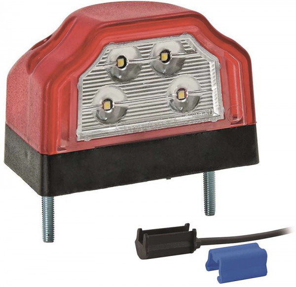 Kentekenlamp LED 12/24 V 96 x 66 x 64mm DC kabel 200mm, 0,75mm² 70mm  CE, ECE-R10 / R7 / R4 rood/wit