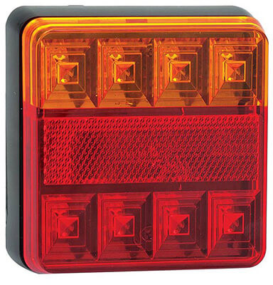 LED achterlicht universeel 100 x 100 x 22mm remlicht knipperlicht    achterlicht rechthoek reflector 70mm IP67 12 V CE, ECE-R10 / R7 / R6 / R3