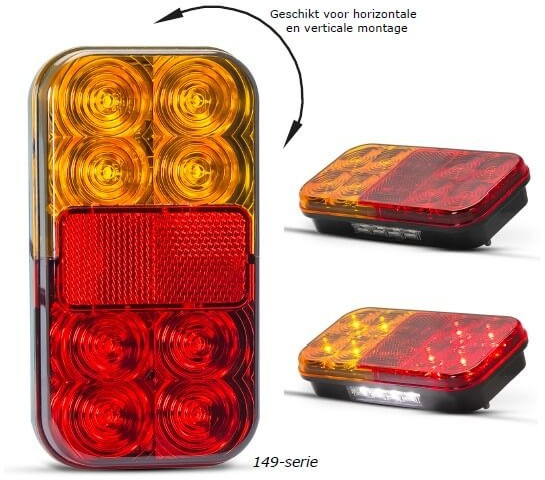 Achterlicht universeel 40cm 150 x 80 x 29mm opbouw remlicht knipperlicht    achterlicht rechthoek reflector 100mm IP67 12 V CE, ECE-R10 / R7 / R6 / R3