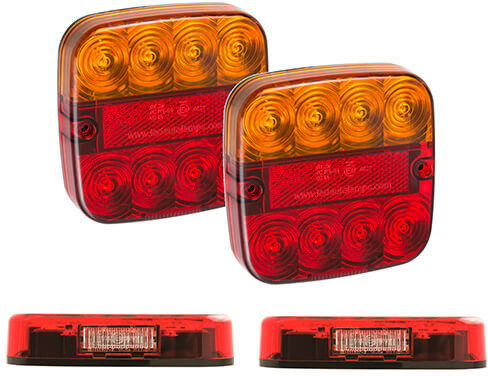 LED kabel achterlicht universeel 107 x 107 x 23mm remlicht knipperlicht kentekenlicht   achterlicht rechthoek reflector 90mm IP67 12 V CE, ECE-R10 / R