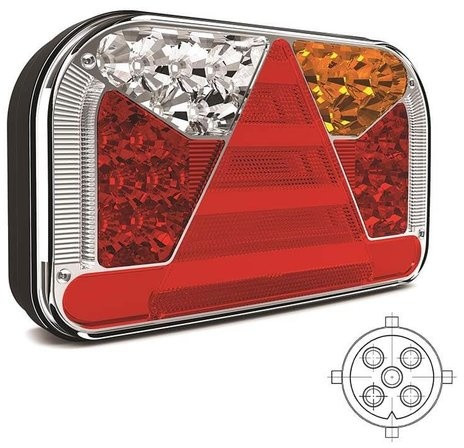 Achterlicht LED links 5 PIN's bajonet remlicht knipperlicht    neon-achterlicht lengte driehoek IP68 12/24 V Lavaflow