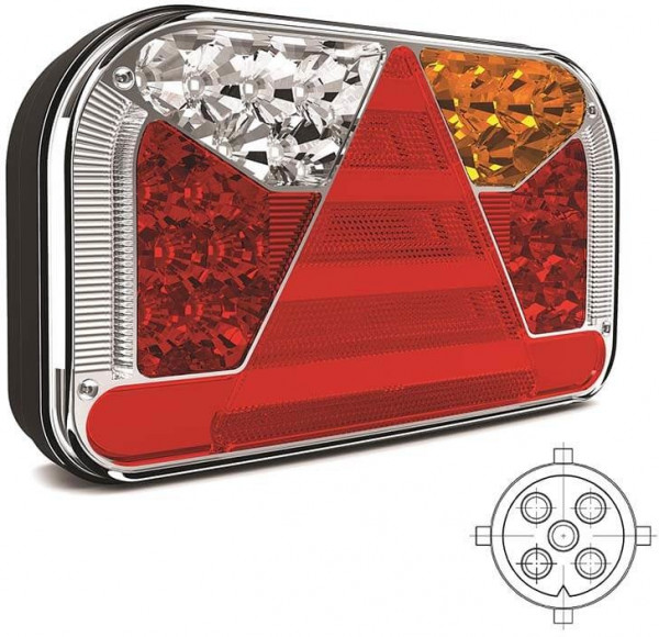 Achterlicht LED rechts 5 PIN's bajonet remlicht knipperlicht kentekenlicht zijdelings   neon-achterlicht lengte driehoek IP68 12/24 V Lavaflow