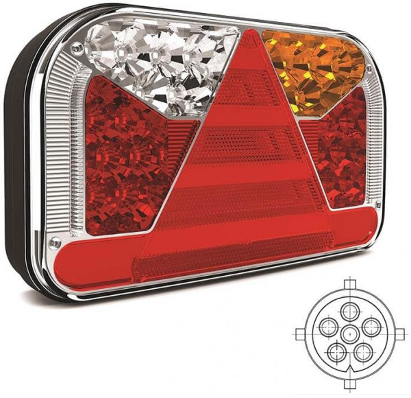 Achterlicht LED links 5 PIN's bajonet remlicht knipperlicht  mistlamp  neon-achterlicht lengte driehoek IP68 12/36 V Lavaflow