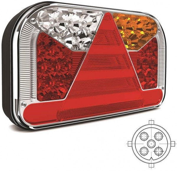 Achterlicht LED links 5 PIN's bajonet remlicht knipperlicht kentekenlicht   neon-achterlicht lengte driehoek IP68 12/24 V Lavaflow