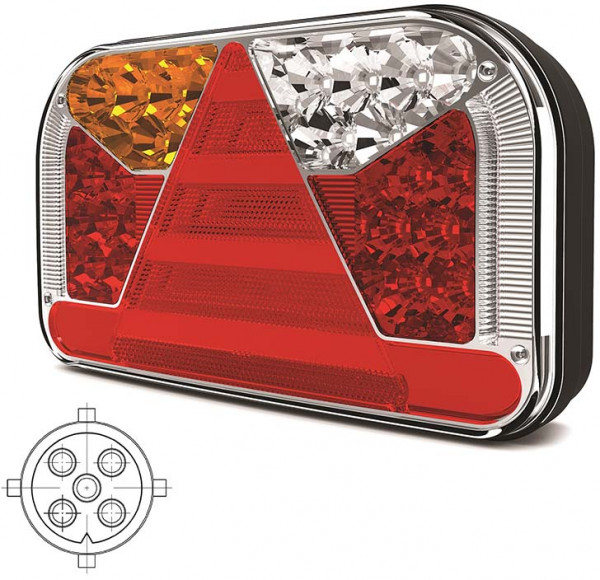 Achterlicht LED links 5 PIN's bajonet remlicht knipperlicht kentekenlicht mistlicht  neon-achterlicht lengte driehoek IP68 12/24 V Lavaflow