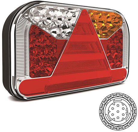 Achterlicht LED links 7 PIN's AMP connector remlicht knipperlicht kentekenlicht onderzijde mistlicht achteruitrijlamp neon-achterlicht lengte driehoek