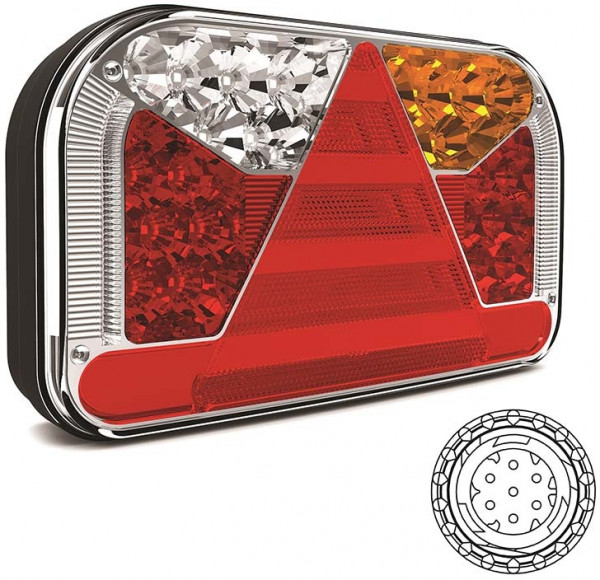 Achterlicht LED rechts 7 PIN's AMP connector remlicht knipperlicht kentekenlicht onderzijde mistlicht achteruitrijlamp neon-achterlicht lengte driehoe