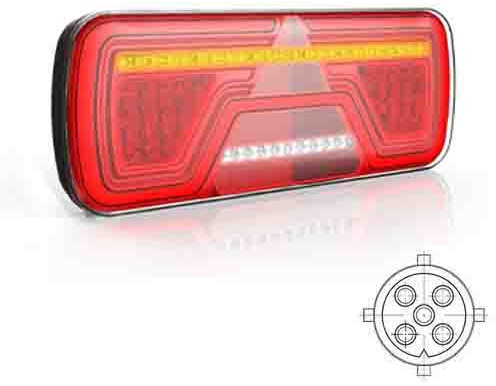 Achterlicht LED links 5 PIN's bajonet remlicht dynamisch knipperlicht  mistlamp achteruitrijlamp neon-achterlicht lengte driehoek IP67 12/24 V Lavaflo