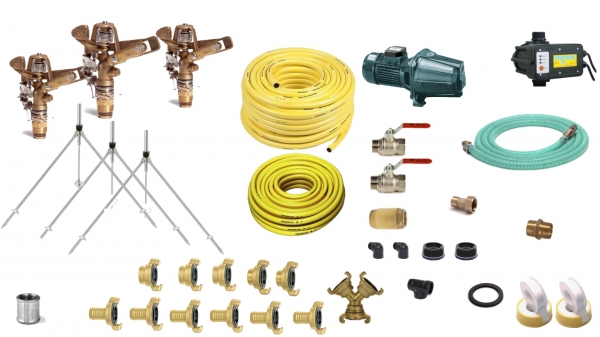 Sprinkler set L Sprinkler surface 2400m2 (complete with pump, Hoses, couplings, sprinklers and nozzles)