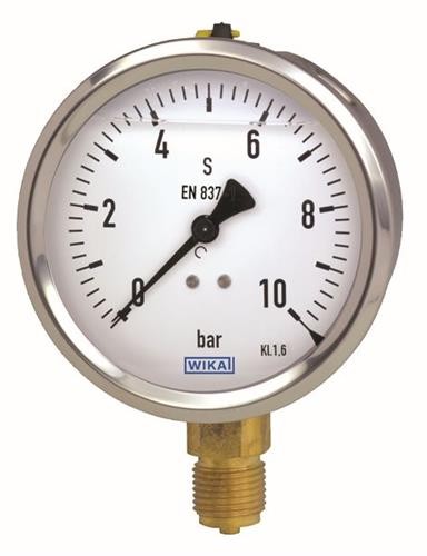 Glycerine Manometer 100mm Onder Aansluiting 0-10 Bar