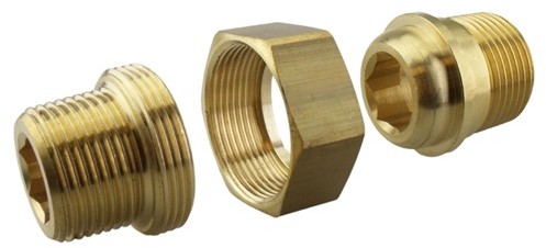 Nippel konisch 3-delig 1/4" x 3/8" messing blank